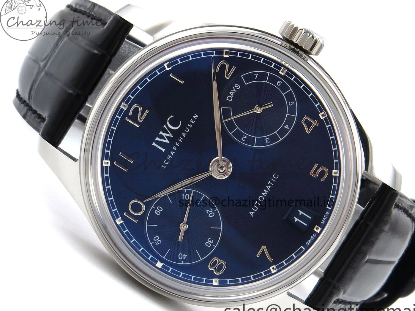 MIROTIME 0127 Portugieser Automatic SS IW501704 APSF 1:1 Best Edition Blue Dial on Black Leather Strap A HighPerformance 7008